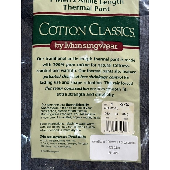 2 Vtg Munsingwear Ankle Length Thermal Underwear Pants Mens Medium 34-36 Grey - Picture 5 of 5